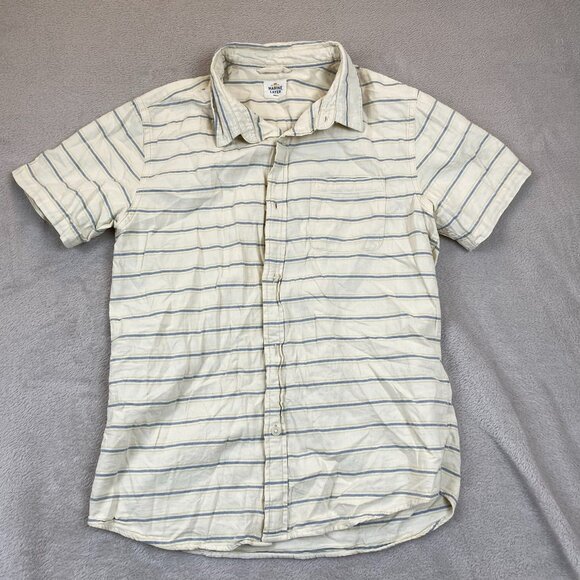 Marine Layer Mens Shirt Small Short Sleeve Striped Button-Up Yellow Blue Casual - Picture 11 of 11